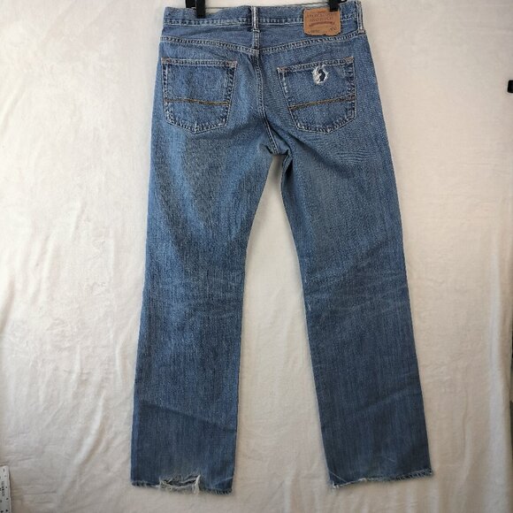 Abercrombie Fitch Mens Low Rise Boot Cut Jeans Size 33x34 Blue denim Distressed - Picture 6 of 16